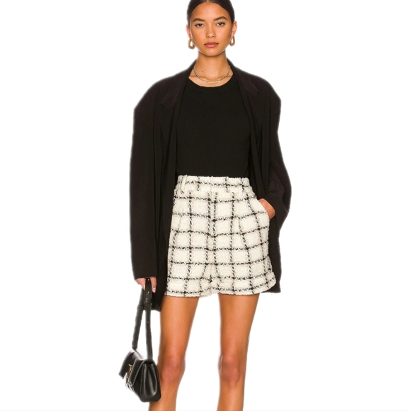 Anine Bing The Becky Tweed Cream Check Tailored High Waist Wool-Blend Shorts NWT - Picture 2 of 15